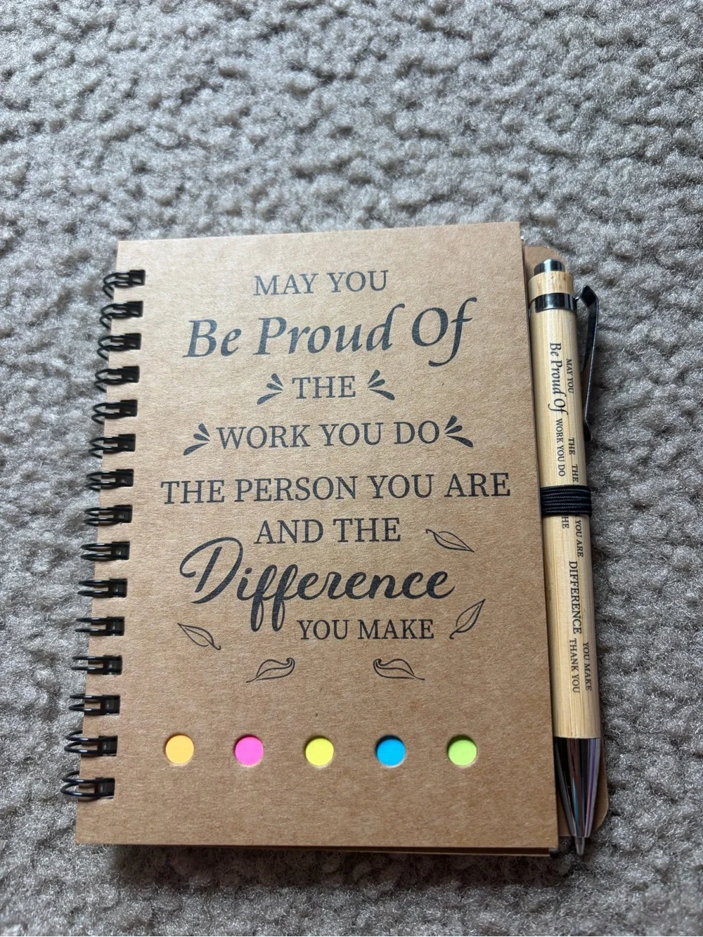 Inspirational Spiral Notebook with Pen - Kraft Brown & Multicolor